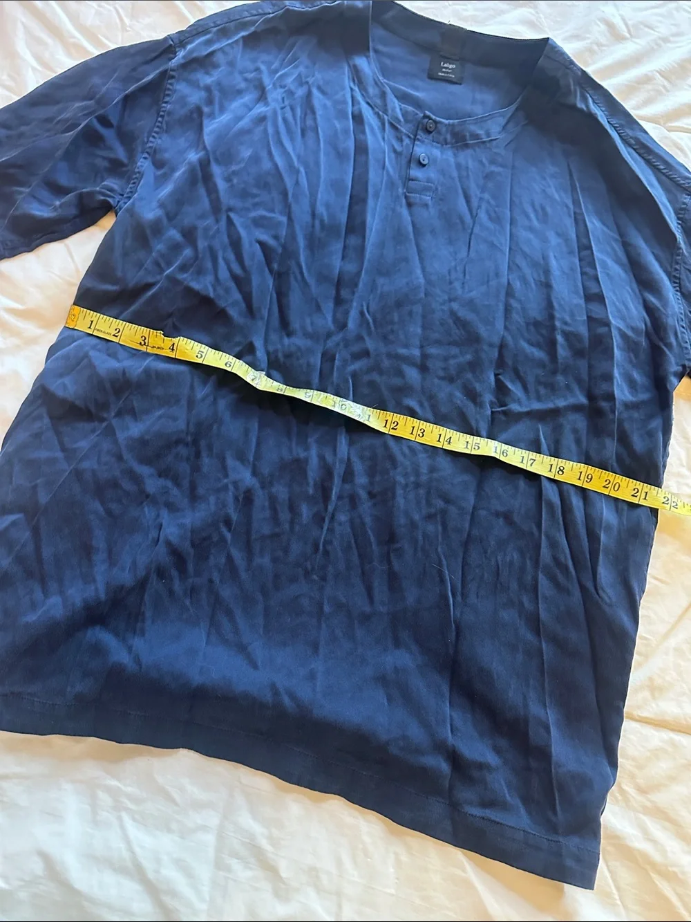 Lahgo Lunya Navy Blue Men's Henley Top  Silk Pajamas Set